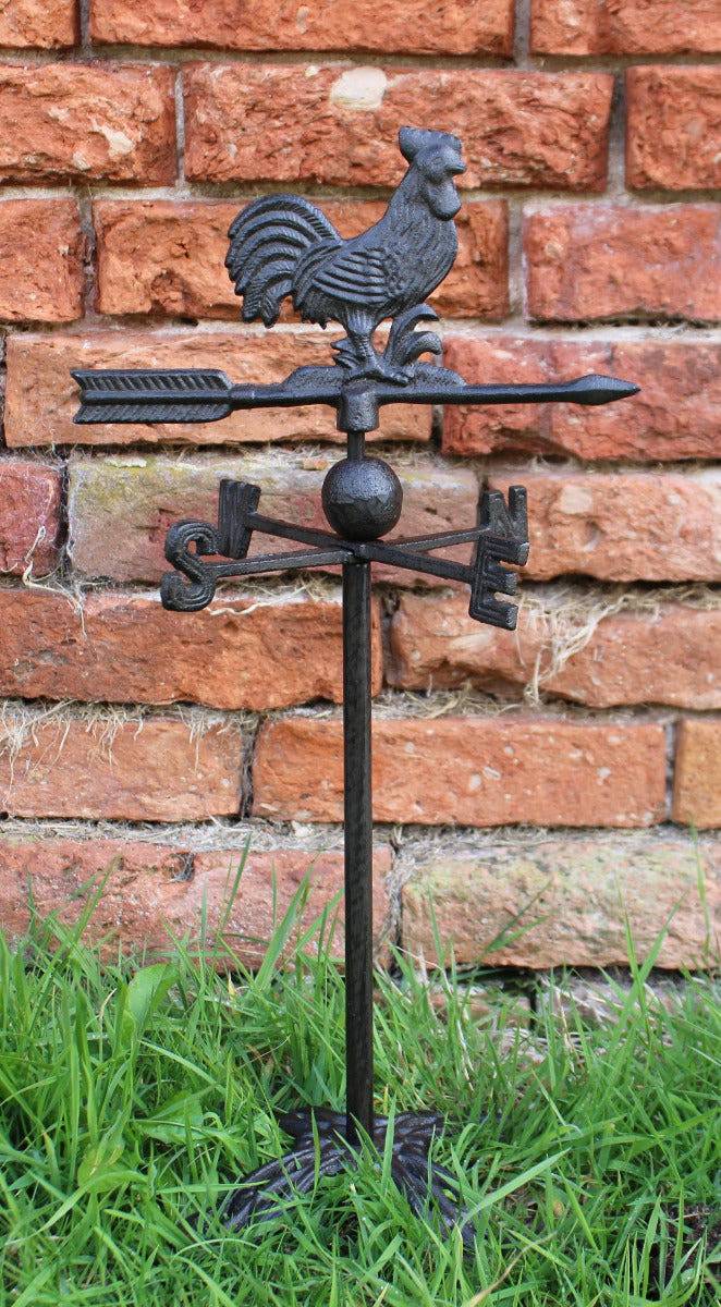 Cast Iron Freestanding Small Weather Vane, Rooster Design - Price Crash Furniture