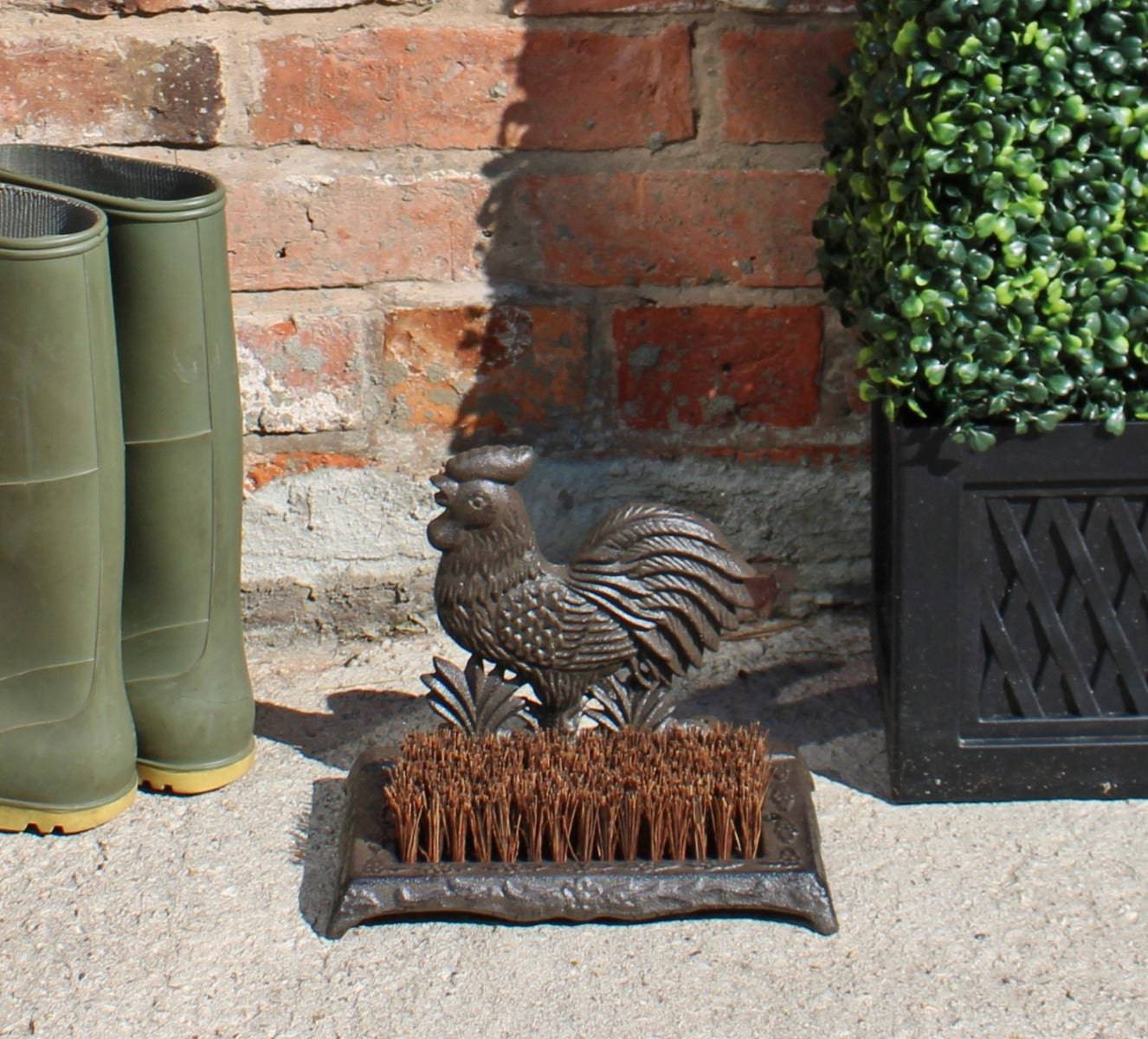 Cast Iron Garden Boot Brush, Cockerel Design - Price Crash Furniture