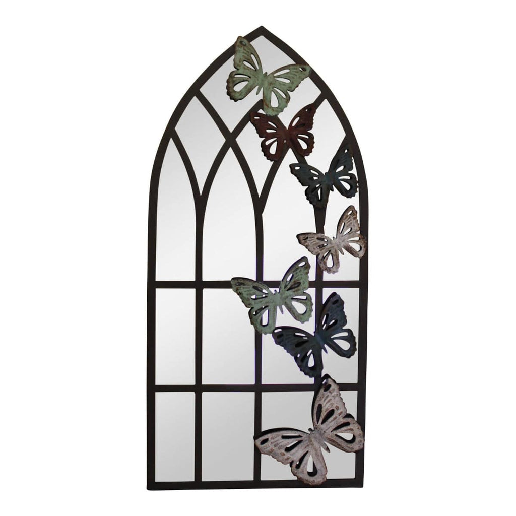 Church Window Garden Mirror, Butterfly Design, 65cm - Price Crash Furniture