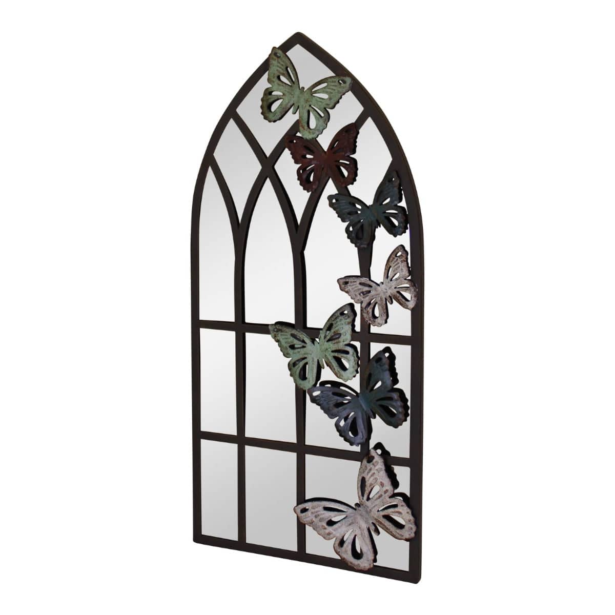 Church Window Garden Mirror, Butterfly Design, 65cm - Price Crash Furniture