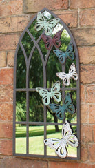 Church Window Garden Mirror, Butterfly Design, 65cm - Price Crash Furniture