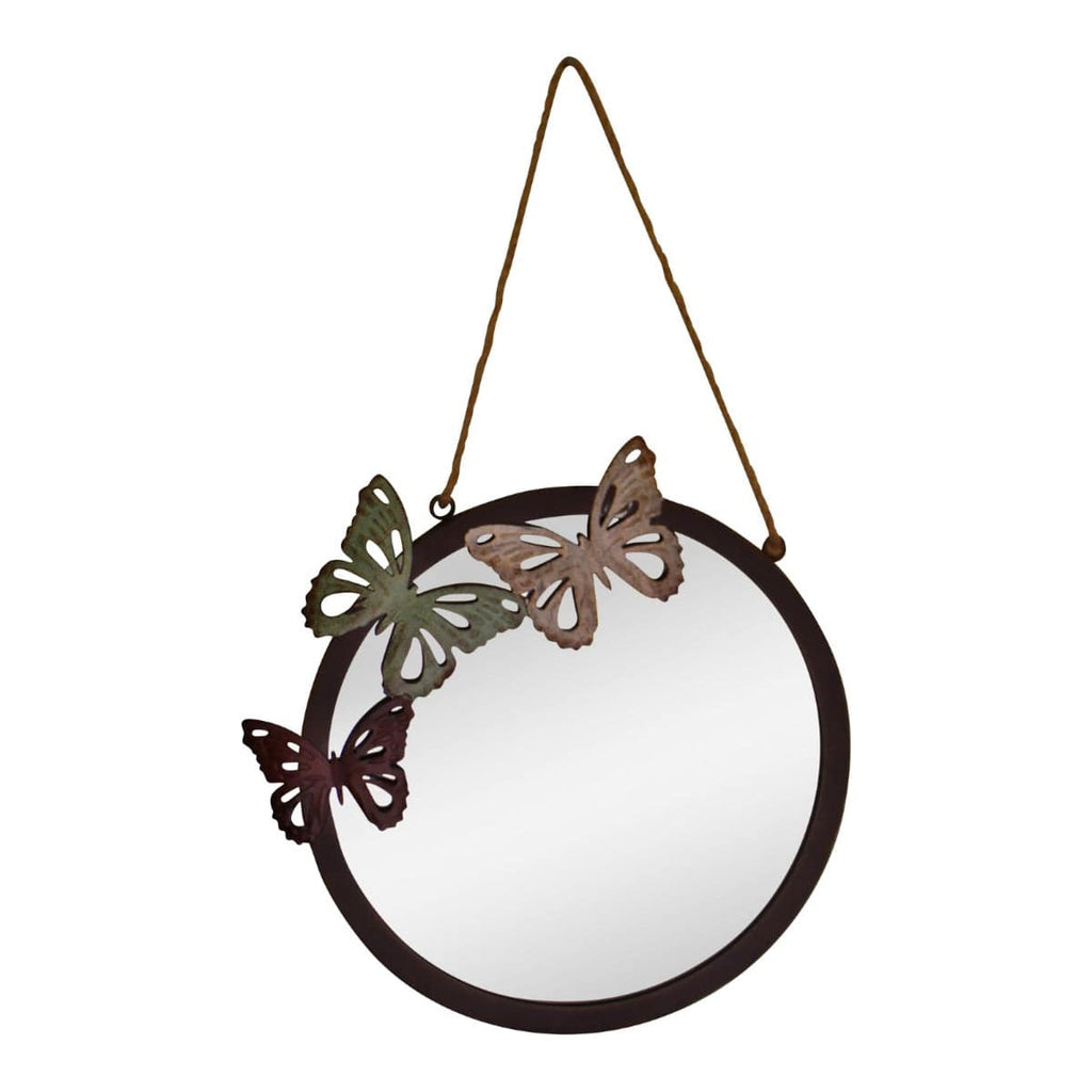 Circular Garden Mirror, Butterfly Design, 33cm - Price Crash Furniture