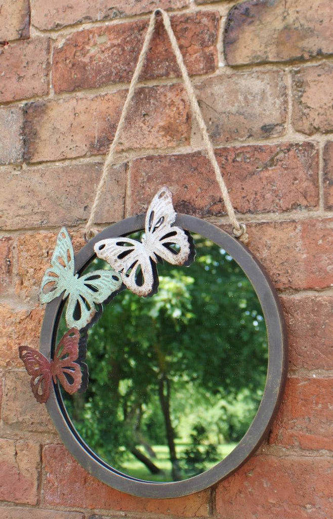 Circular Garden Mirror, Butterfly Design, 33cm - Price Crash Furniture