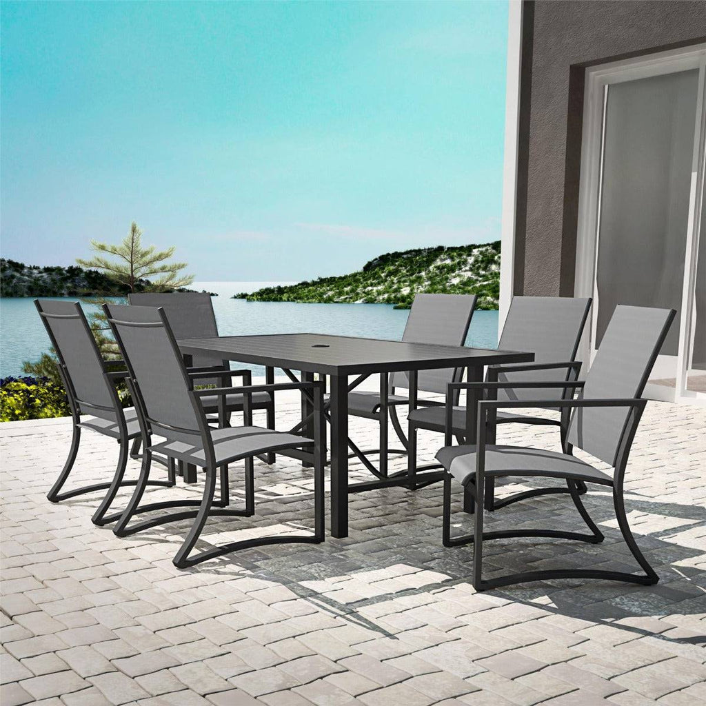 Cosco Capitol Hill 7 Piece Outdoor Dining Set in Grey: 6 chairs + Table - Price Crash Furniture