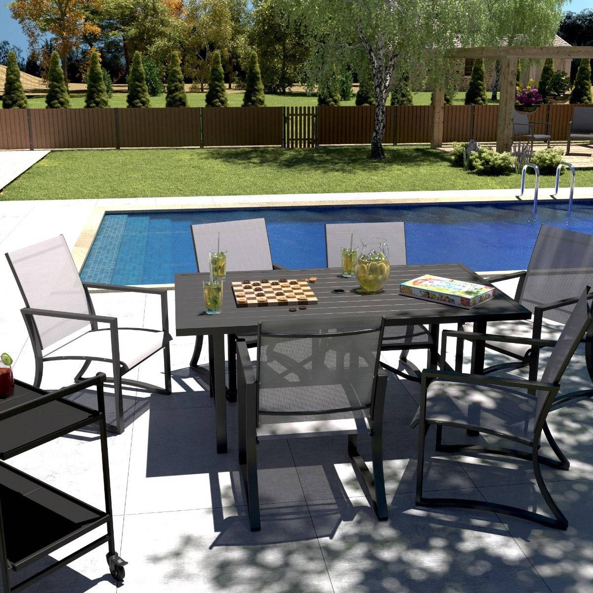 Cosco Capitol Hill 7 Piece Outdoor Dining Set in Grey: 6 chairs + Table - Price Crash Furniture