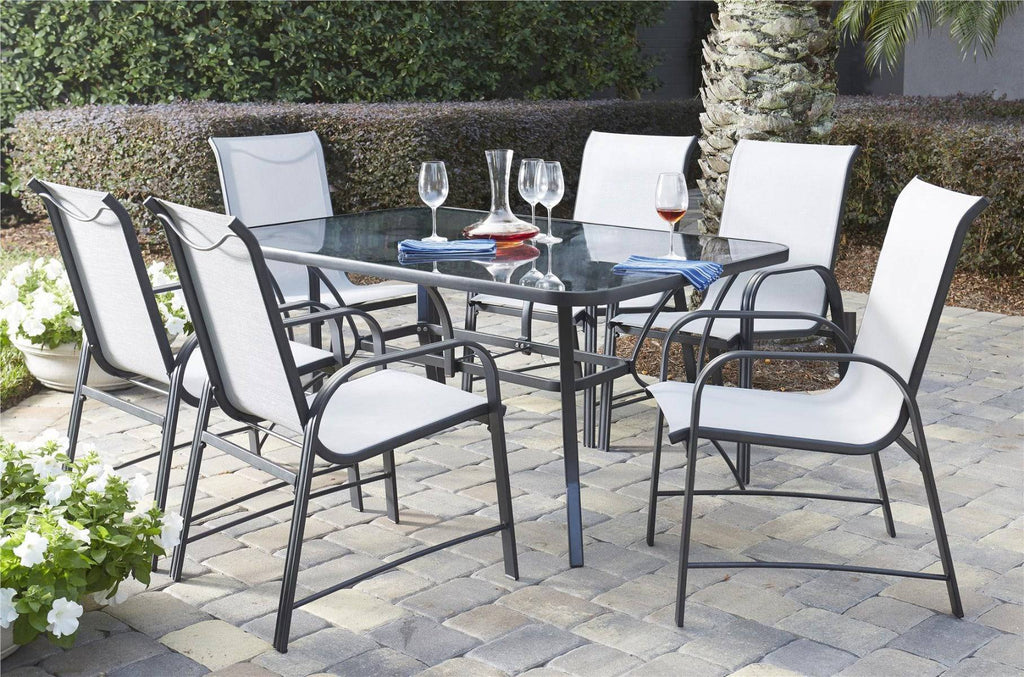 Cosco Paloma 7 Piece Outdoor Dining Set: Glass Table + 6 Chairs - Price Crash Furniture