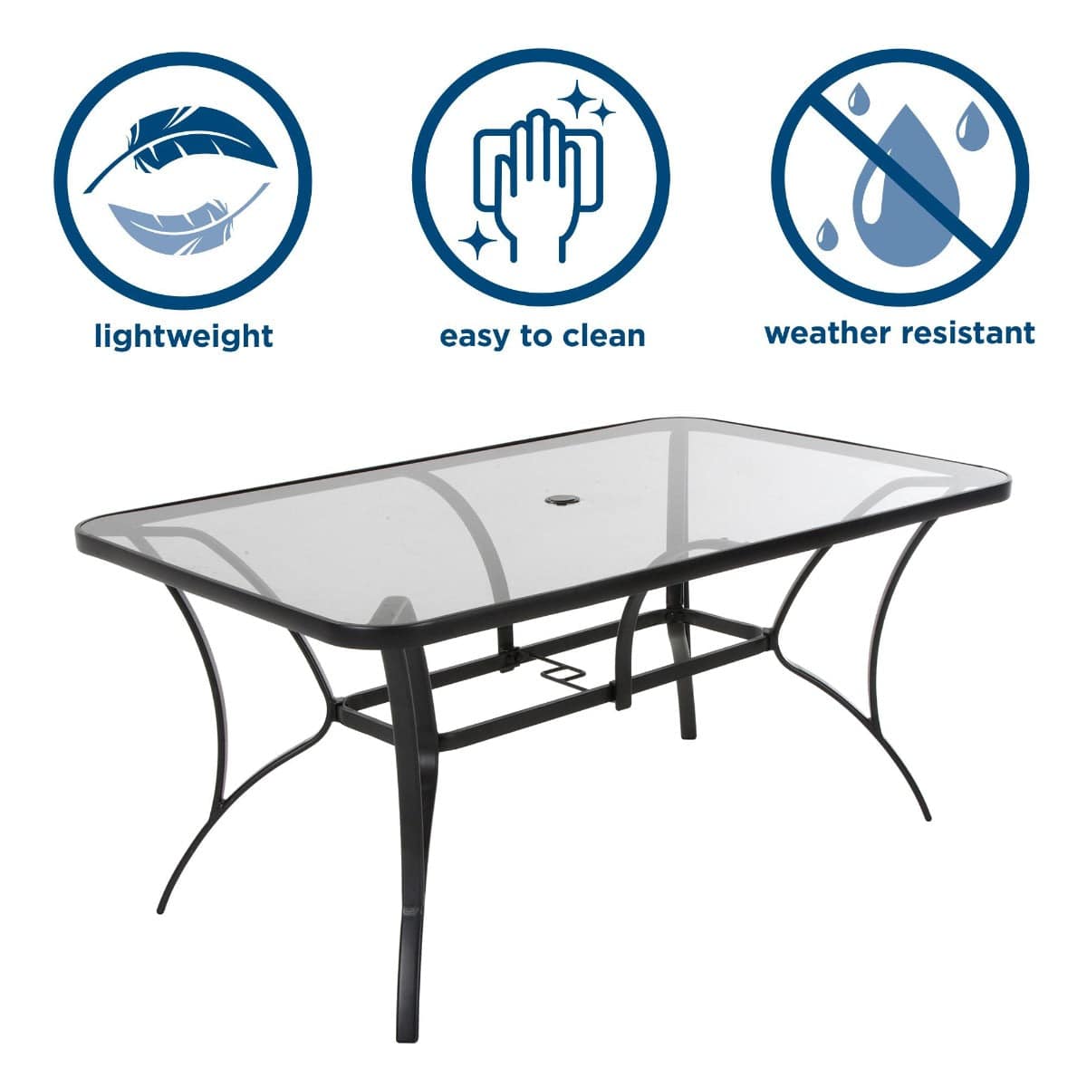 Cosco Paloma Outdoor Dining Table: Grey Steel + Tempered Glass - Price Crash Furniture