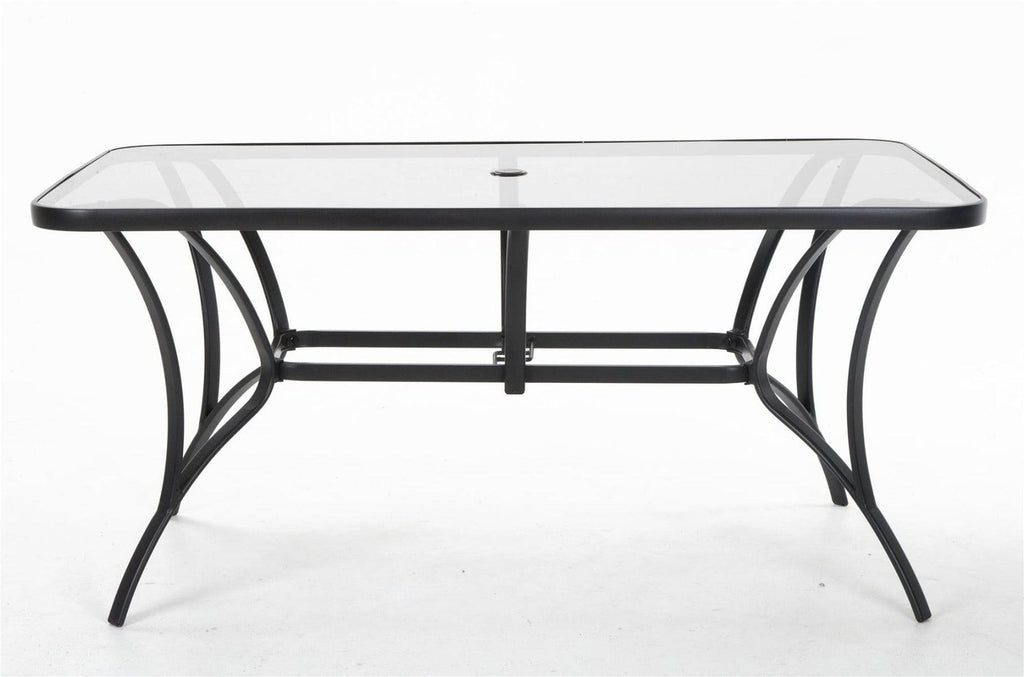 Cosco Paloma Outdoor Dining Table: Grey Steel + Tempered Glass - Price Crash Furniture