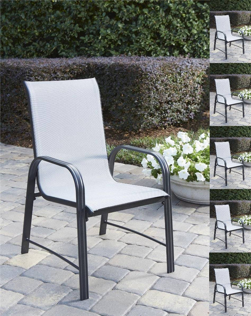 Cosco Paloma Set of 6 Outdoor Dining Chairs: Light Grey Mesh, Grey Steel Frame - Price Crash Furniture