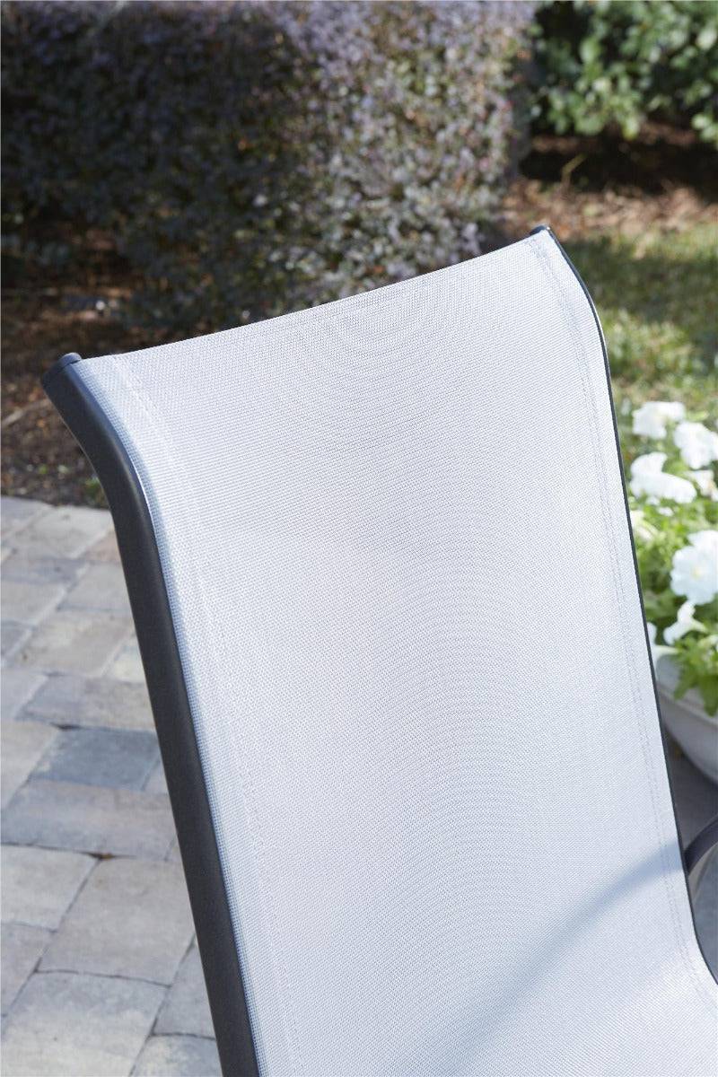 Cosco Paloma Set of 6 Outdoor Dining Chairs: Light Grey Mesh, Grey Steel Frame - Price Crash Furniture