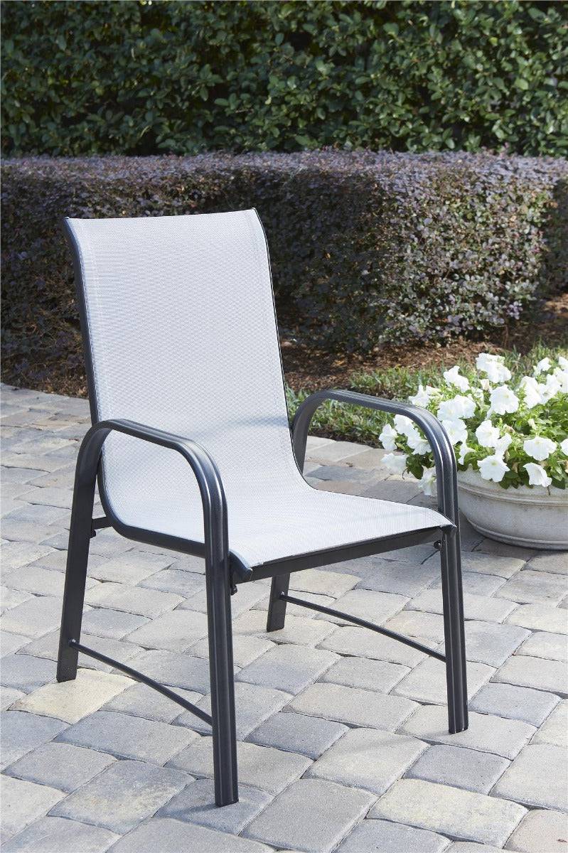 Cosco Paloma Set of 6 Outdoor Dining Chairs: Light Grey Mesh, Grey Steel Frame - Price Crash Furniture