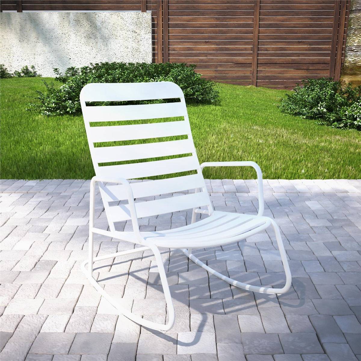 Novogratz Roberta Rocker Chair for Garden + Conservatory, White - Price Crash Furniture