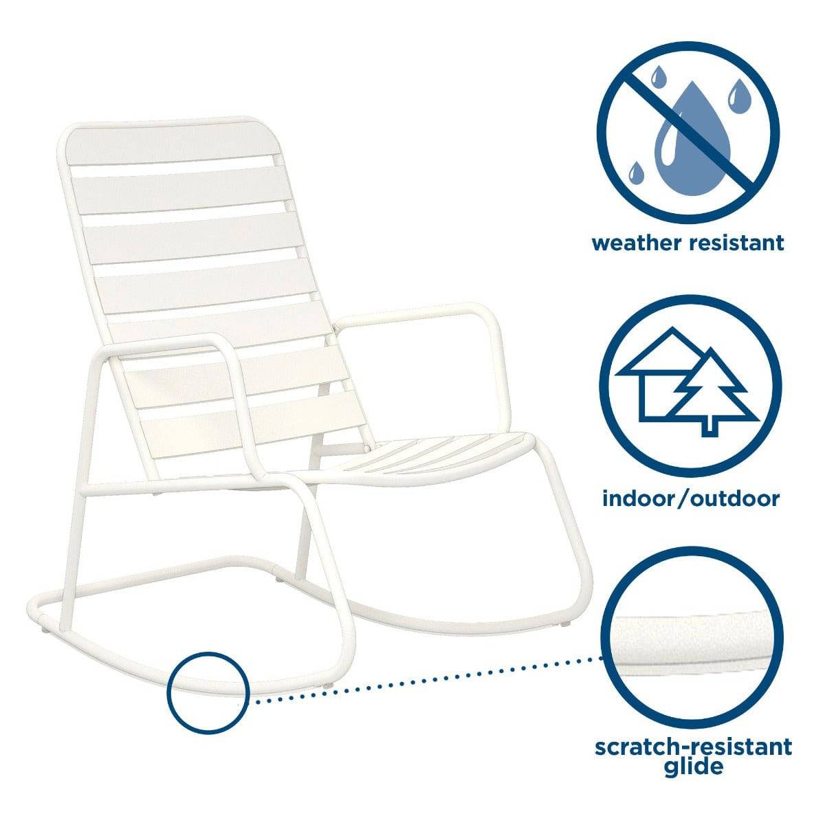 Novogratz Roberta Rocker Chair for Garden + Conservatory, White - Price Crash Furniture