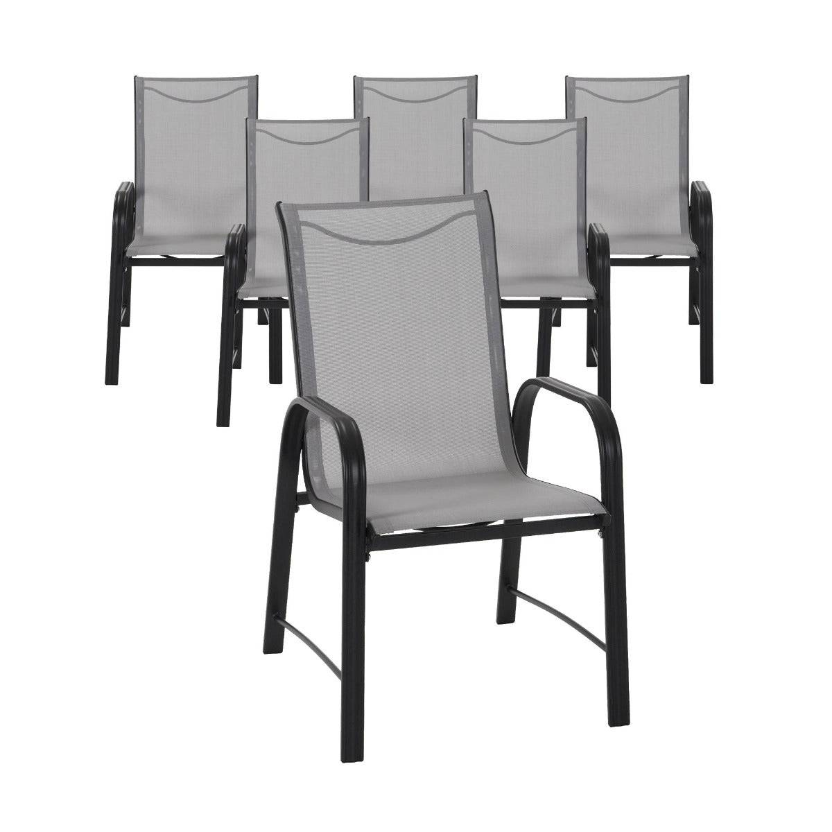 Cosco Paloma Steel Patio Dining Chairs (6) - Dark Grey Frame, Light Grey Sling - Price Crash Furniture