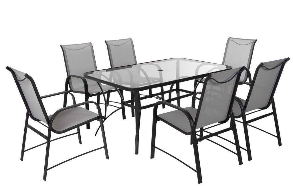 Cosco Paloma Steel Patio Dining Chairs (6) - Dark Grey Frame, Light Grey Sling - Price Crash Furniture
