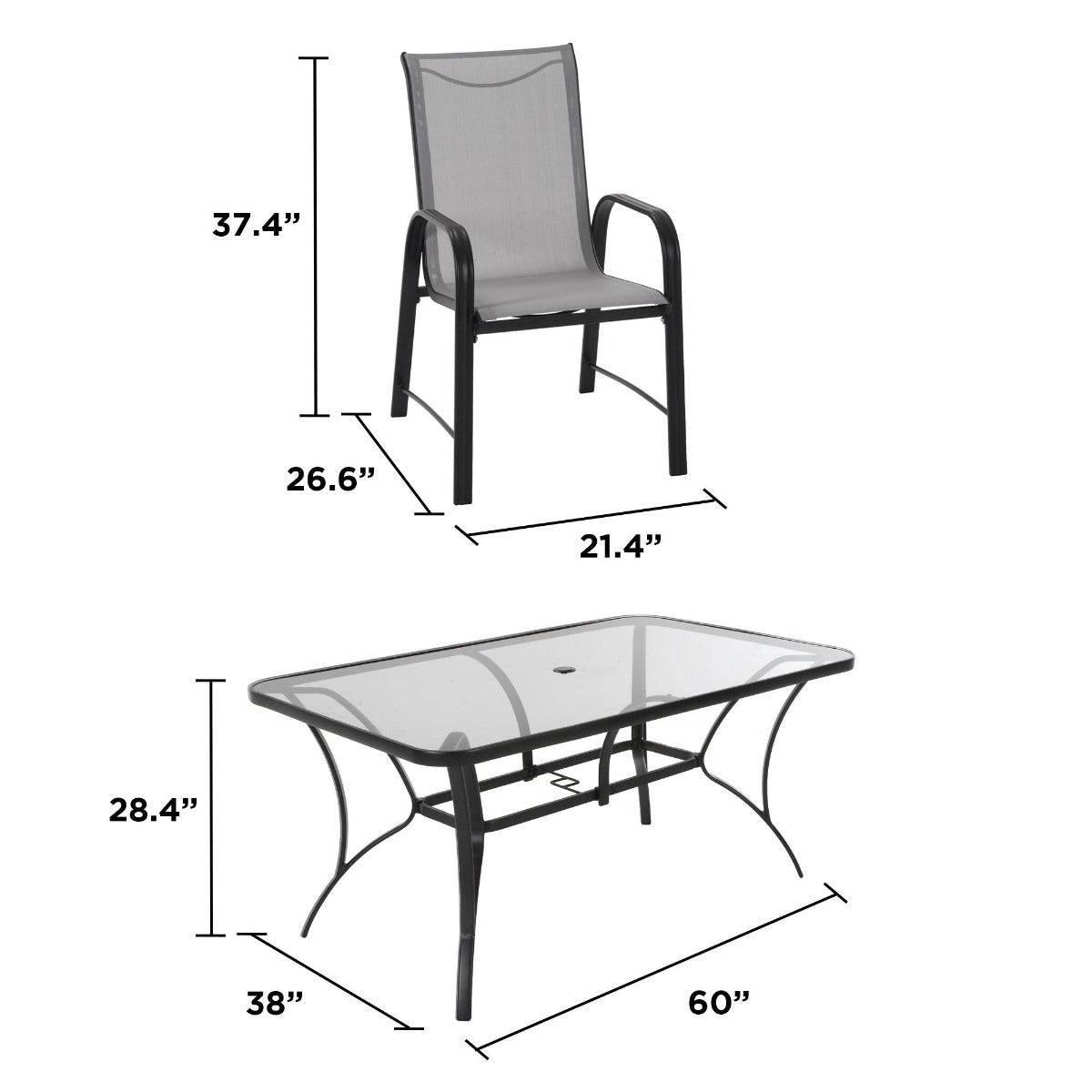 Cosco Paloma Steel Patio Dining Chairs (6) - Dark Grey Frame, Light Grey Sling - Price Crash Furniture