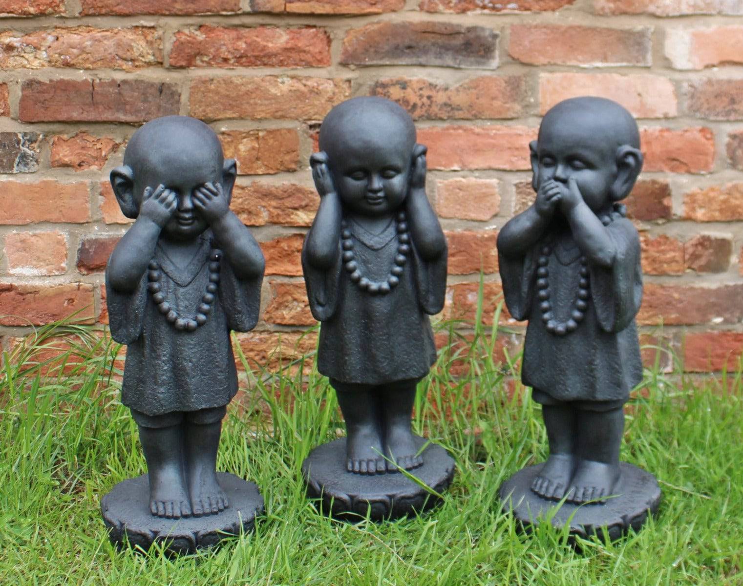 Set Of 3 Stone Effect See No Evil, Hear No Evil, Speak No Evil Monks - Price Crash Furniture