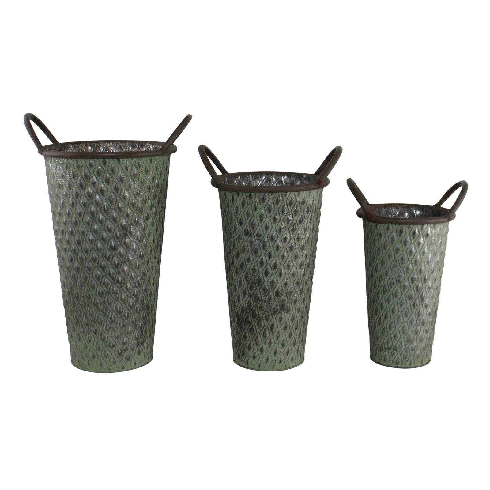 Set of 3 Tall Zinc Planters in Green - Indoor/Outdoor - Price Crash Furniture