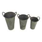 Set of 3 Tall Zinc Planters in Green - Indoor/Outdoor - Price Crash Furniture