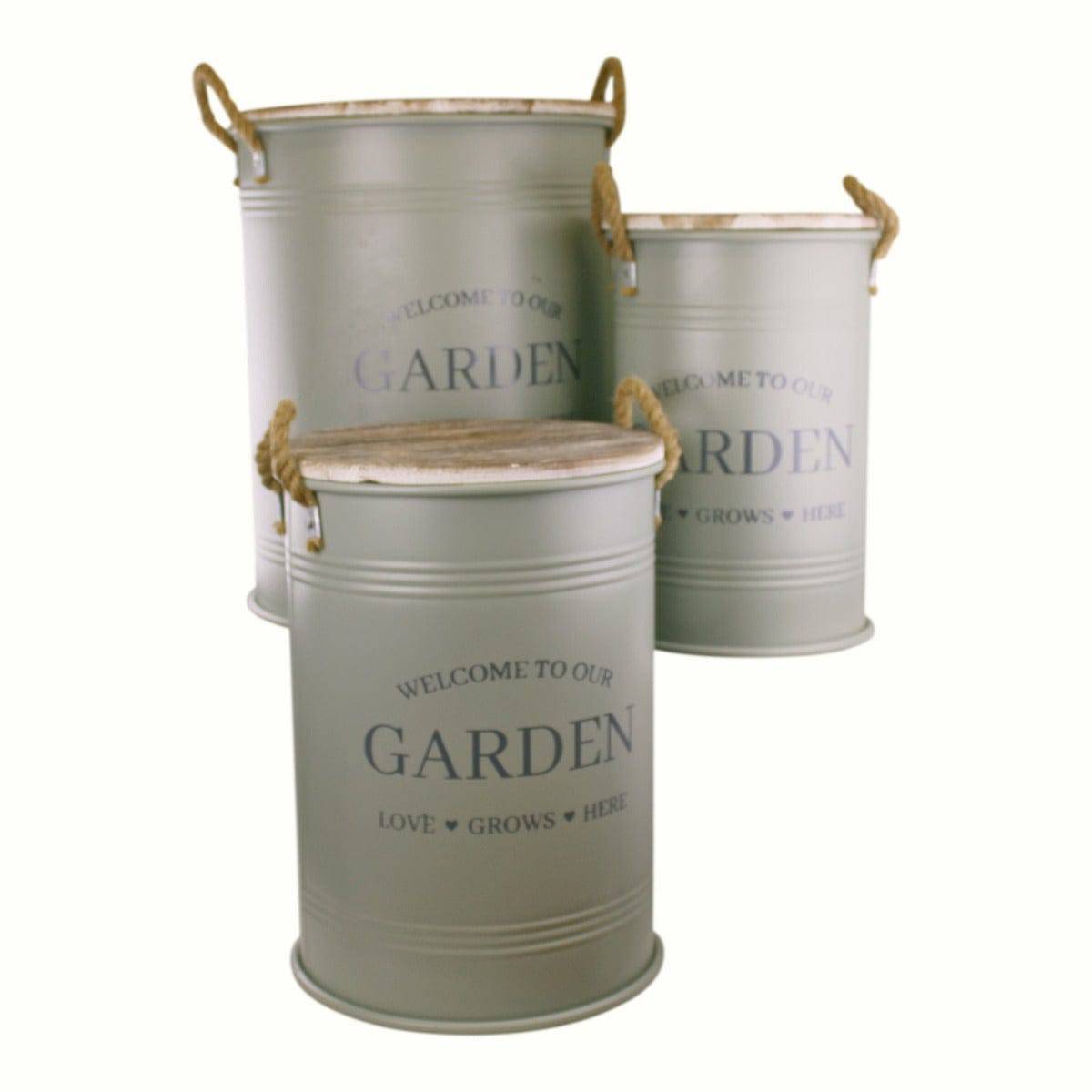 Set of Three Potting Shed Green Round Storage Tins - Price Crash Furniture