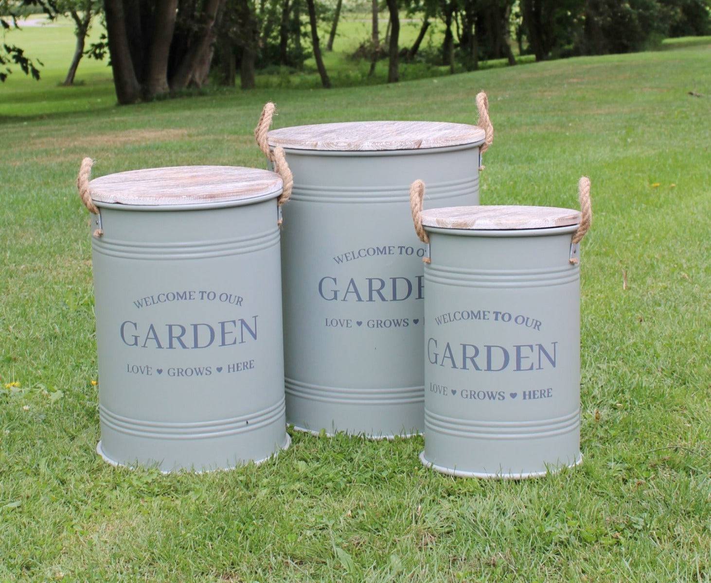 Set of Three Potting Shed Green Round Storage Tins - Price Crash Furniture