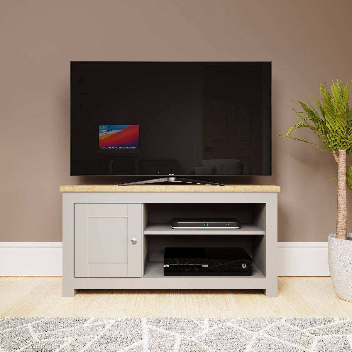 Lisbon TV Cabinet with 1 door by TAD in Grey & Oak - Price Crash Furniture