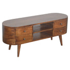 Rounded Media Unit with 4 Drawers in chestnut-effect Solid Mango Wood - Price Crash Furniture