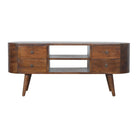 Rounded Media Unit with 4 Drawers in chestnut-effect Solid Mango Wood - Price Crash Furniture