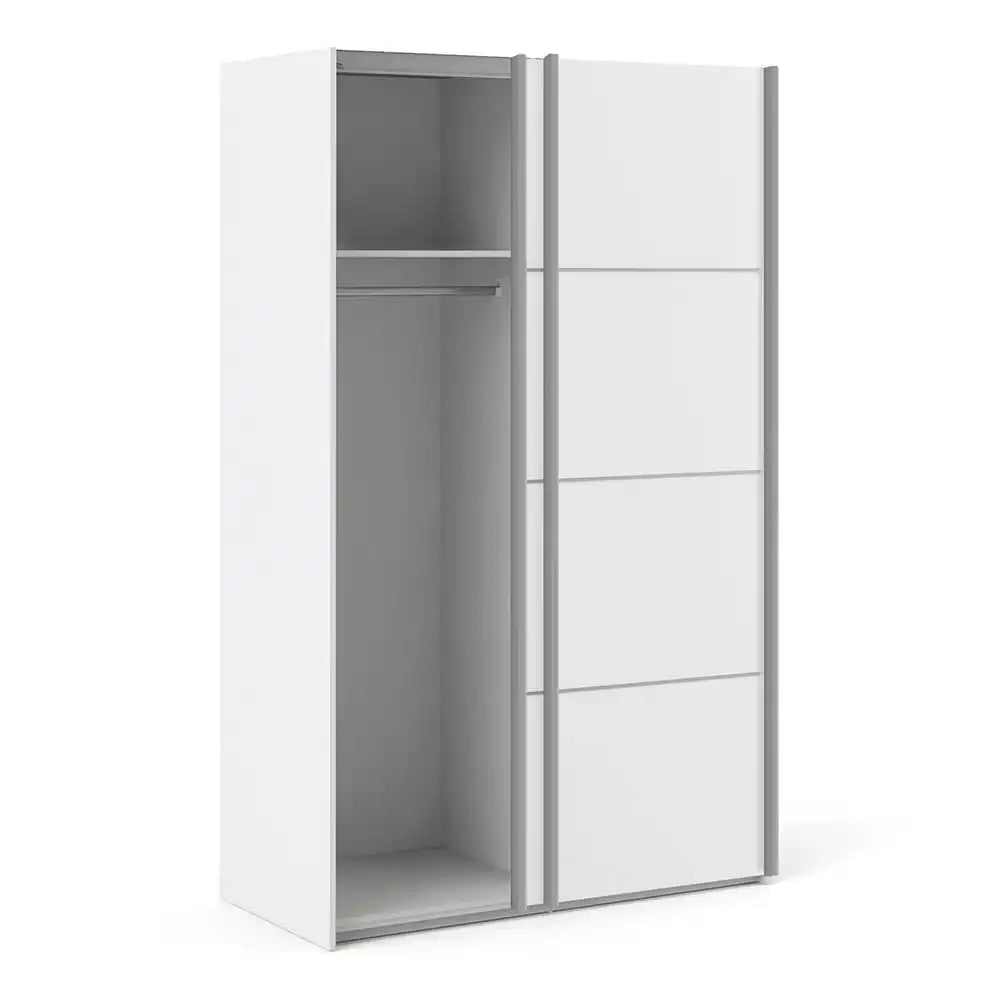 Verona Sliding Wardrobe 120cm in White with White Doors with 2 Shelves - Price Crash Furniture