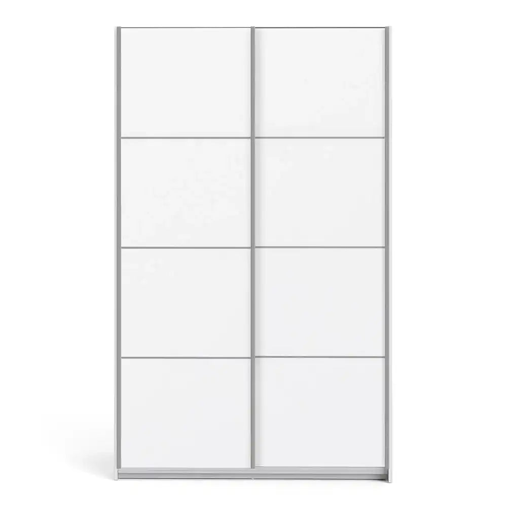 Verona Sliding Wardrobe 120cm in White with White Doors with 2 Shelves - Price Crash Furniture
