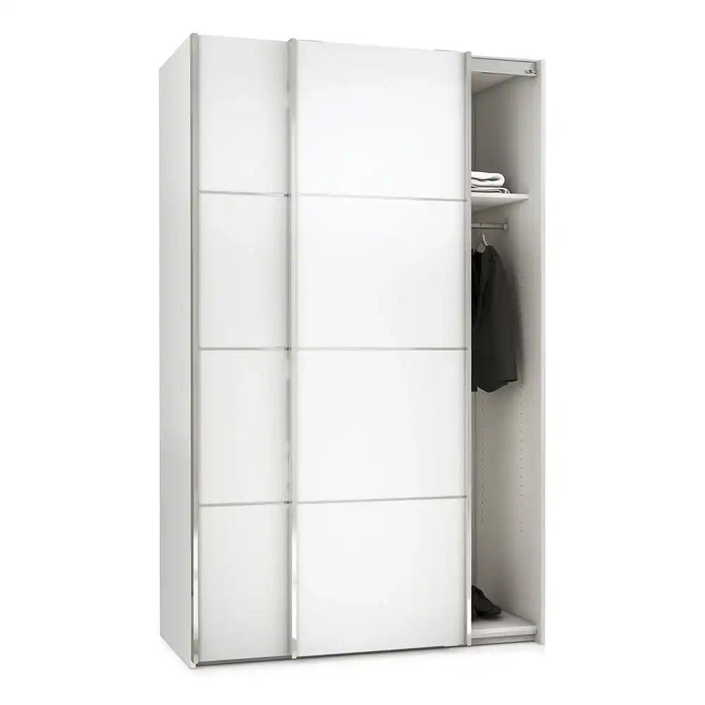 Verona Sliding Wardrobe 120cm in White with White Doors with 2 Shelves - Price Crash Furniture
