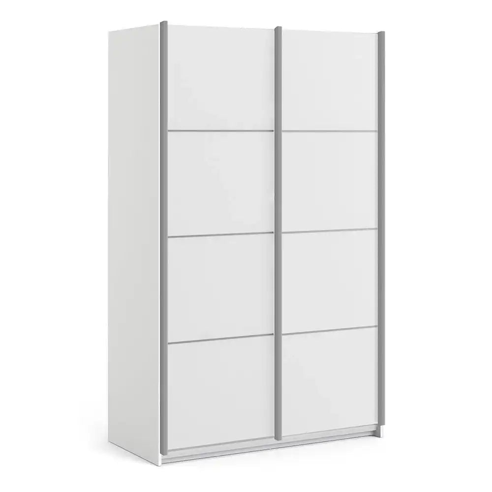 Verona Sliding Wardrobe 120cm in White with White Doors with 2 Shelves - Price Crash Furniture