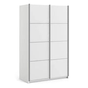 Verona Sliding Wardrobe 120cm in White with White Doors with 2 Shelves - Price Crash Furniture