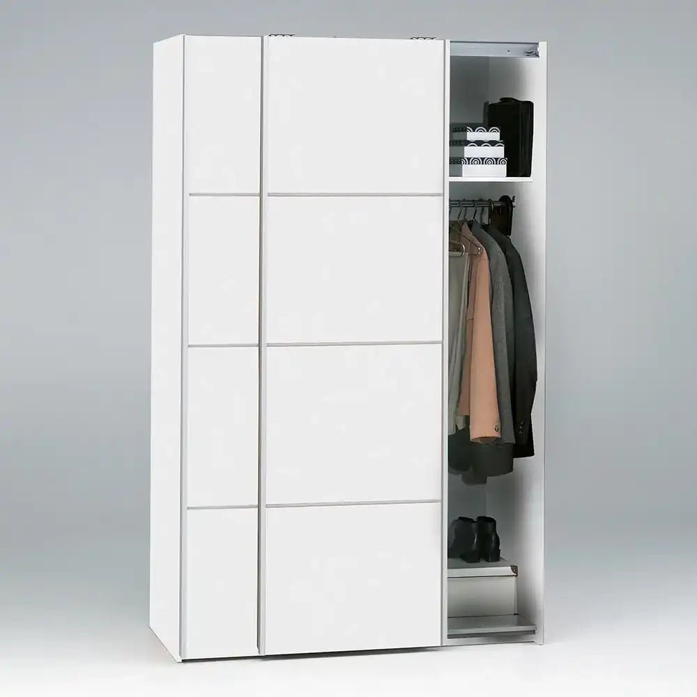 Verona Sliding Wardrobe 120cm in White with White Doors with 2 Shelves - Price Crash Furniture