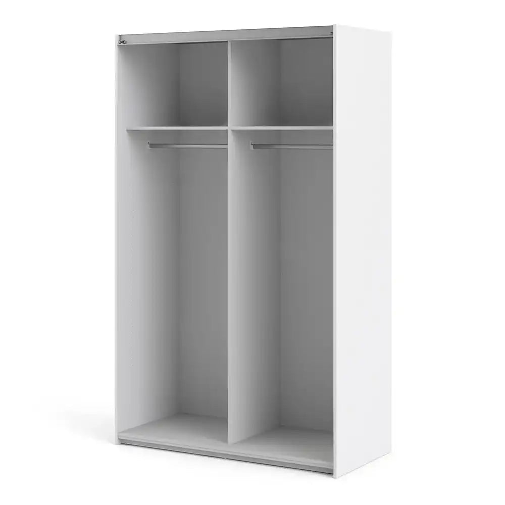 Verona Sliding Wardrobe 120cm in White with White Doors with 2 Shelves - Price Crash Furniture