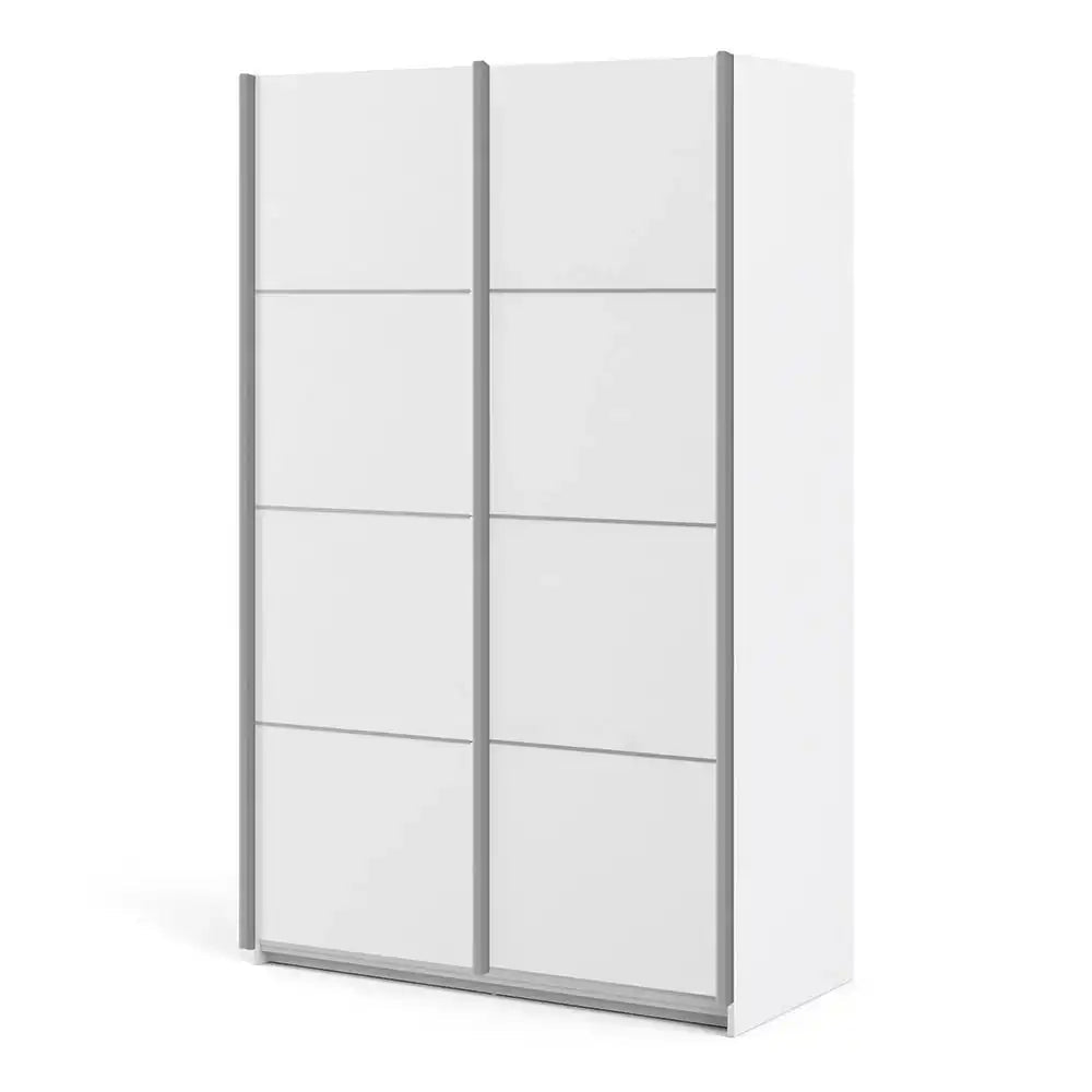 Verona Sliding Wardrobe 120cm in White with White Doors with 2 Shelves - Price Crash Furniture
