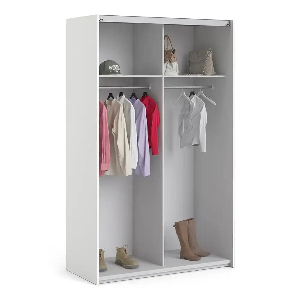 Verona Sliding Wardrobe 120cm in White with White Doors with 2 Shelves - Price Crash Furniture