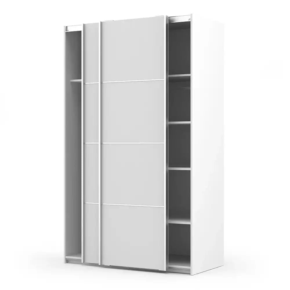 Verona Sliding Wardrobe 120cm in White with White Doors with 5 Shelves - Price Crash Furniture