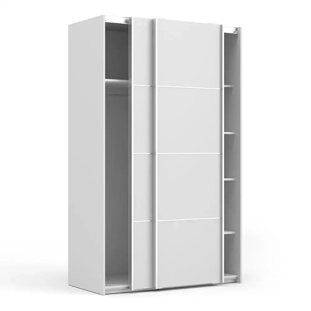 Verona Sliding Wardrobe 120cm in White with White Doors with 5 Shelves - Price Crash Furniture