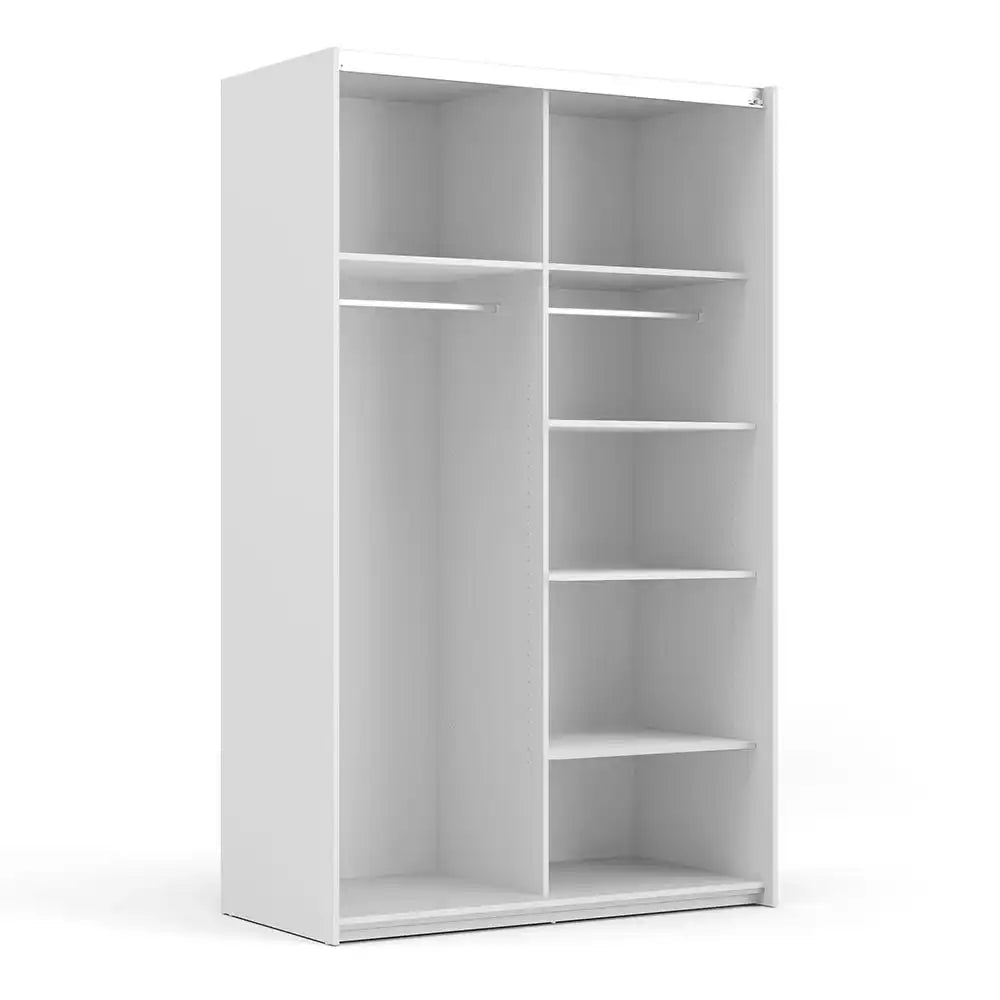 Verona Sliding Wardrobe 120cm in White with White Doors with 5 Shelves - Price Crash Furniture