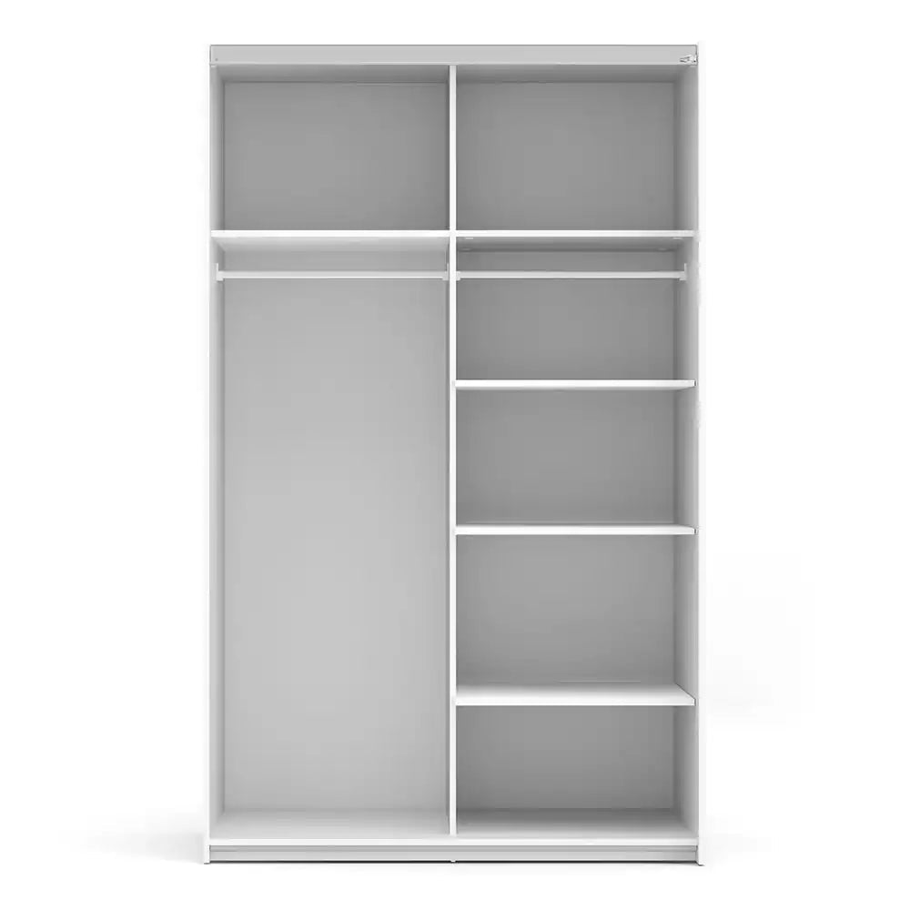 Verona Sliding Wardrobe 120cm in White with White Doors with 5 Shelves - Price Crash Furniture