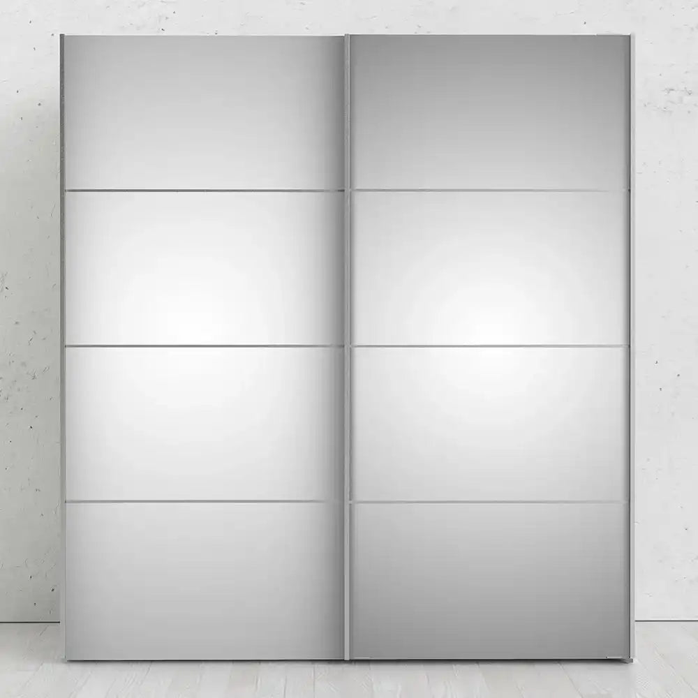 Verona Sliding Wardrobe 180cm in White with Mirror Doors with 2 Shelves - Price Crash Furniture