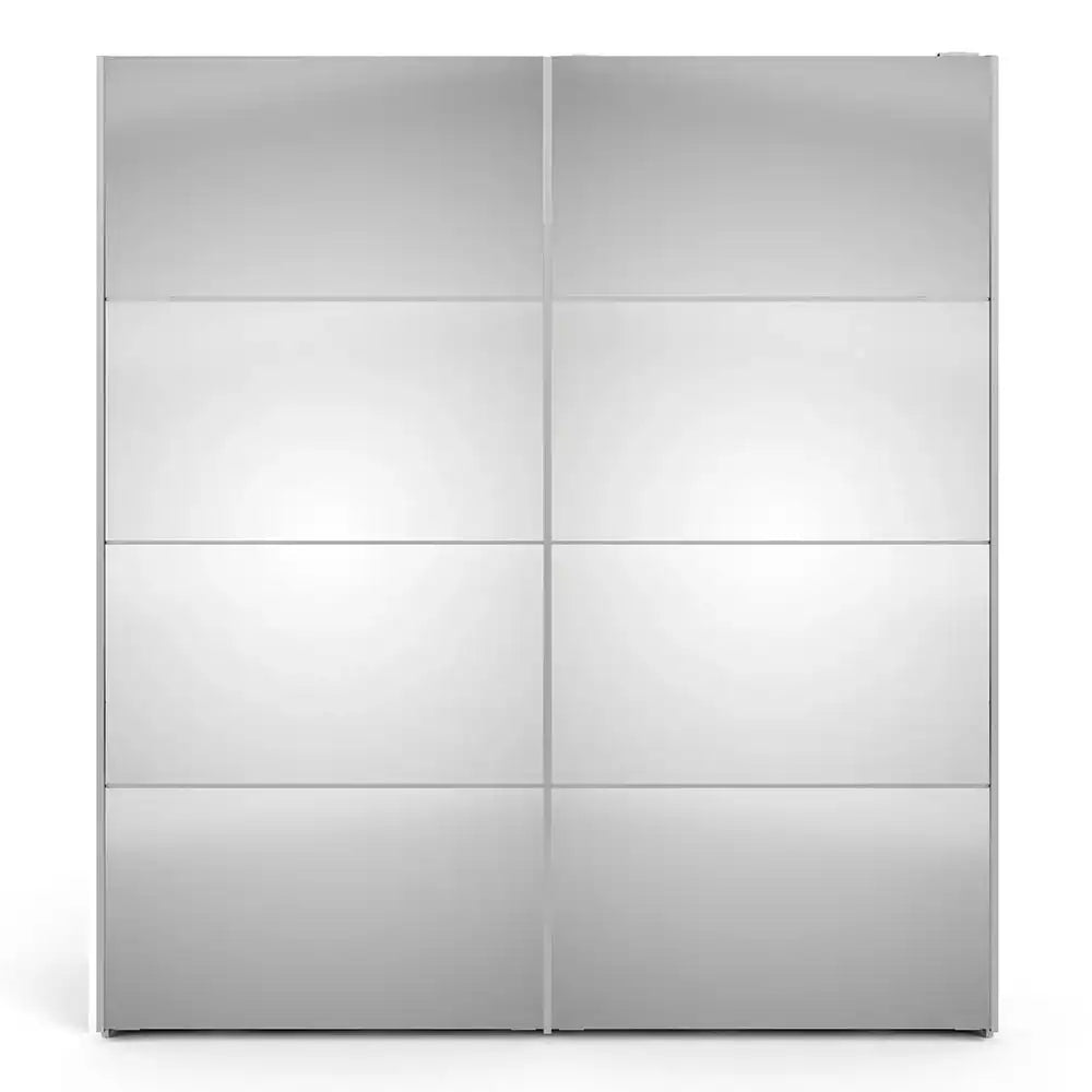 Verona Sliding Wardrobe 180cm in White with Mirror Doors with 2 Shelves - Price Crash Furniture