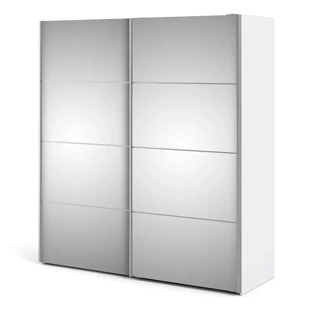 Verona Sliding Wardrobe 180cm in White with Mirror Doors with 2 Shelves - Price Crash Furniture