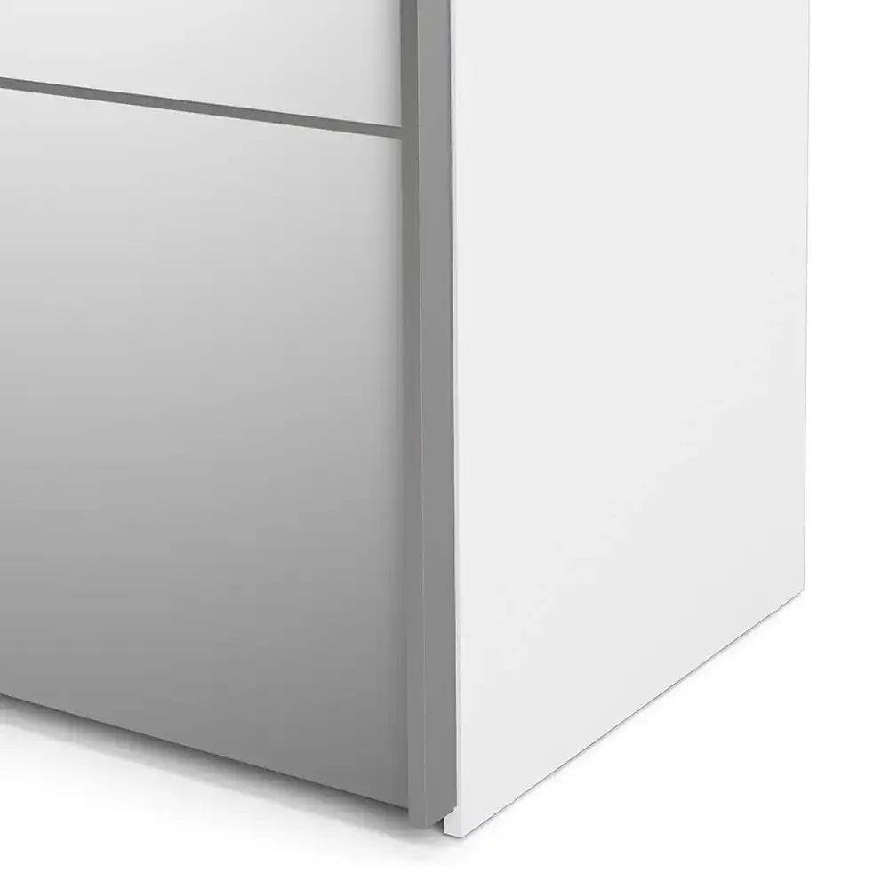 Verona Sliding Wardrobe 180cm in White with Mirror Doors with 2 Shelves - Price Crash Furniture