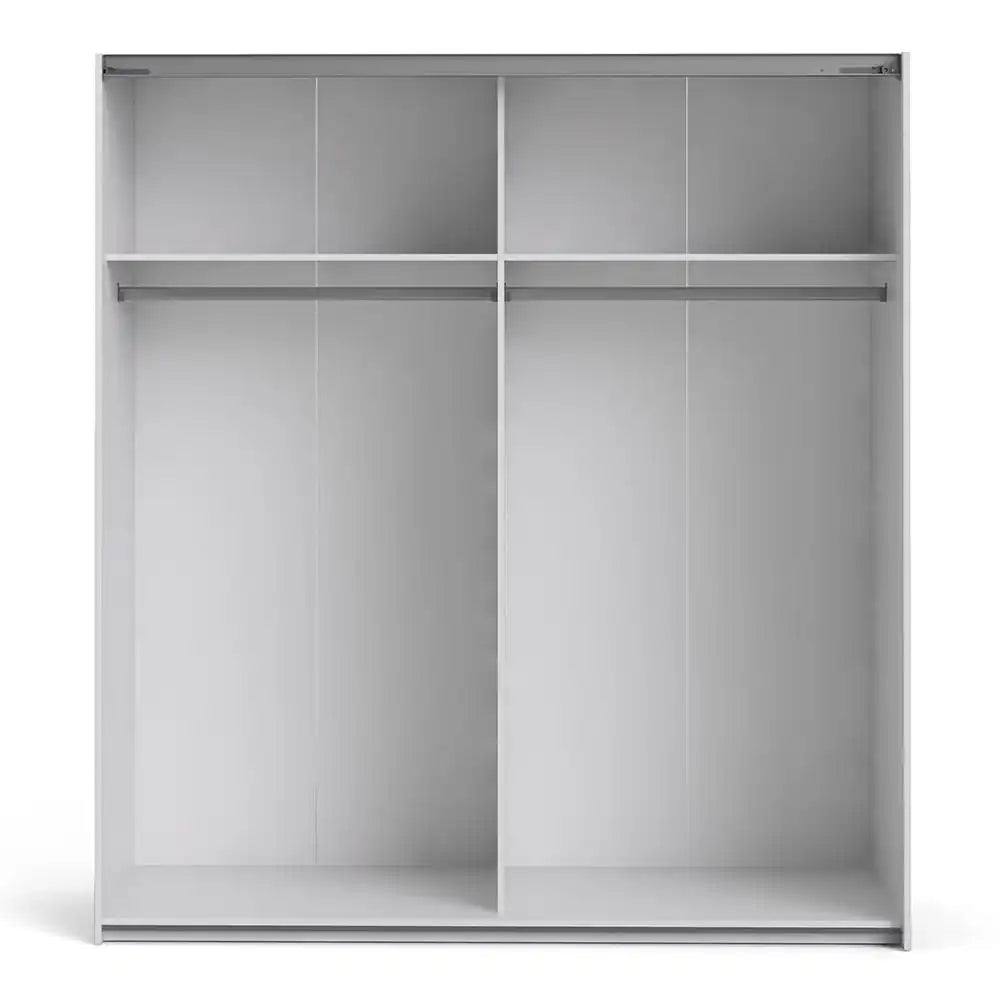 Verona Sliding Wardrobe 180cm in White with Oak and Mirror Doors with 2 Shelves - Price Crash Furniture