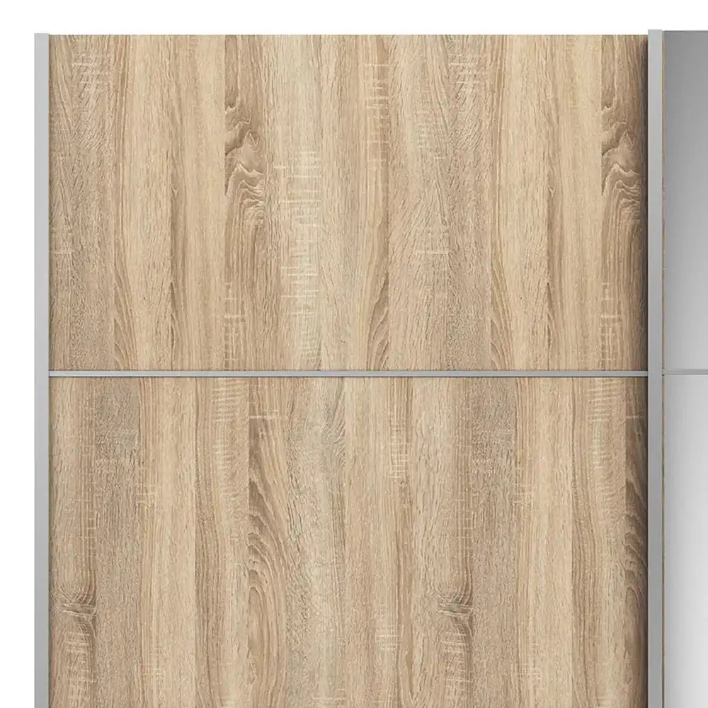 Verona Sliding Wardrobe 180cm in White with Oak and Mirror Doors with 2 Shelves - Price Crash Furniture