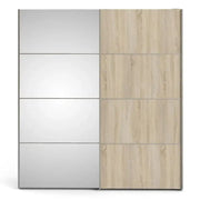 Verona Sliding Wardrobe 180cm in White with Oak and Mirror Doors with 2 Shelves - Price Crash Furniture