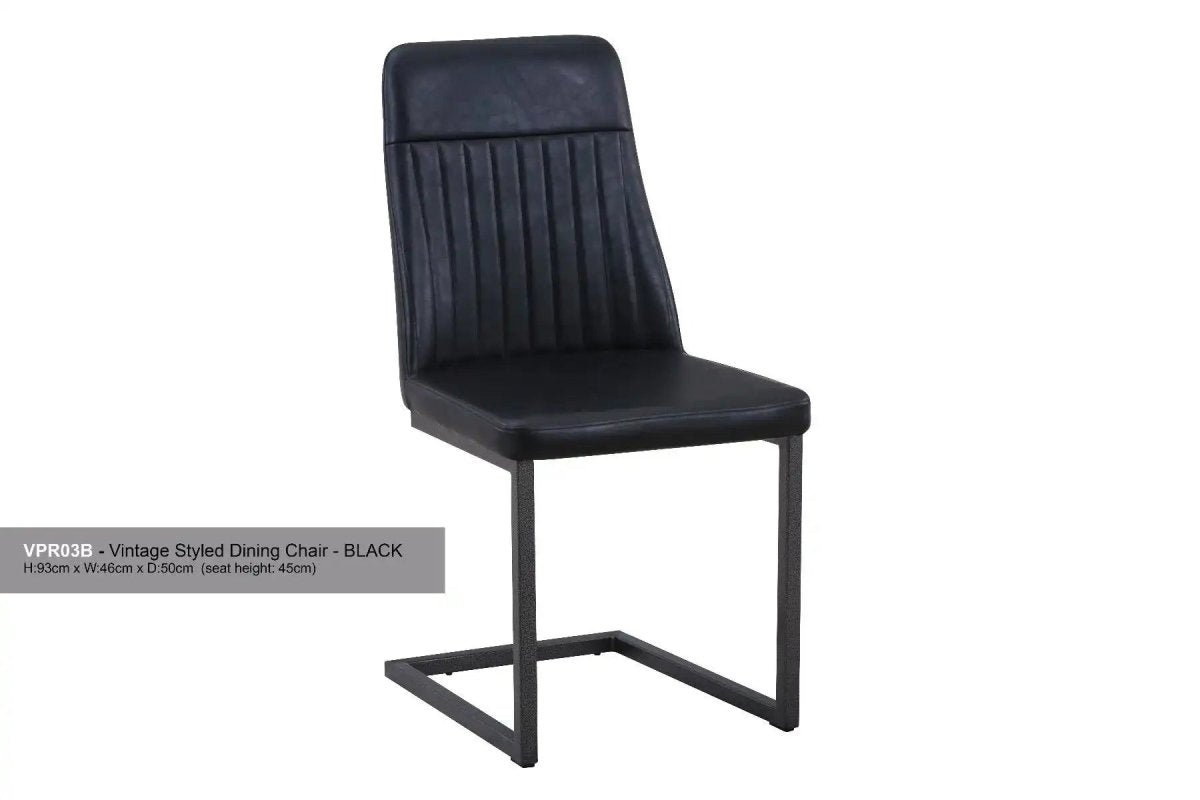 Vintage Black Leather Dining Chair (Pack of Two) - Price Crash Furniture