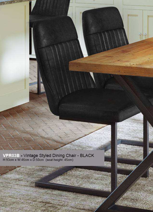 Vintage Black Leather Dining Chair (Pack of Two) - Price Crash Furniture